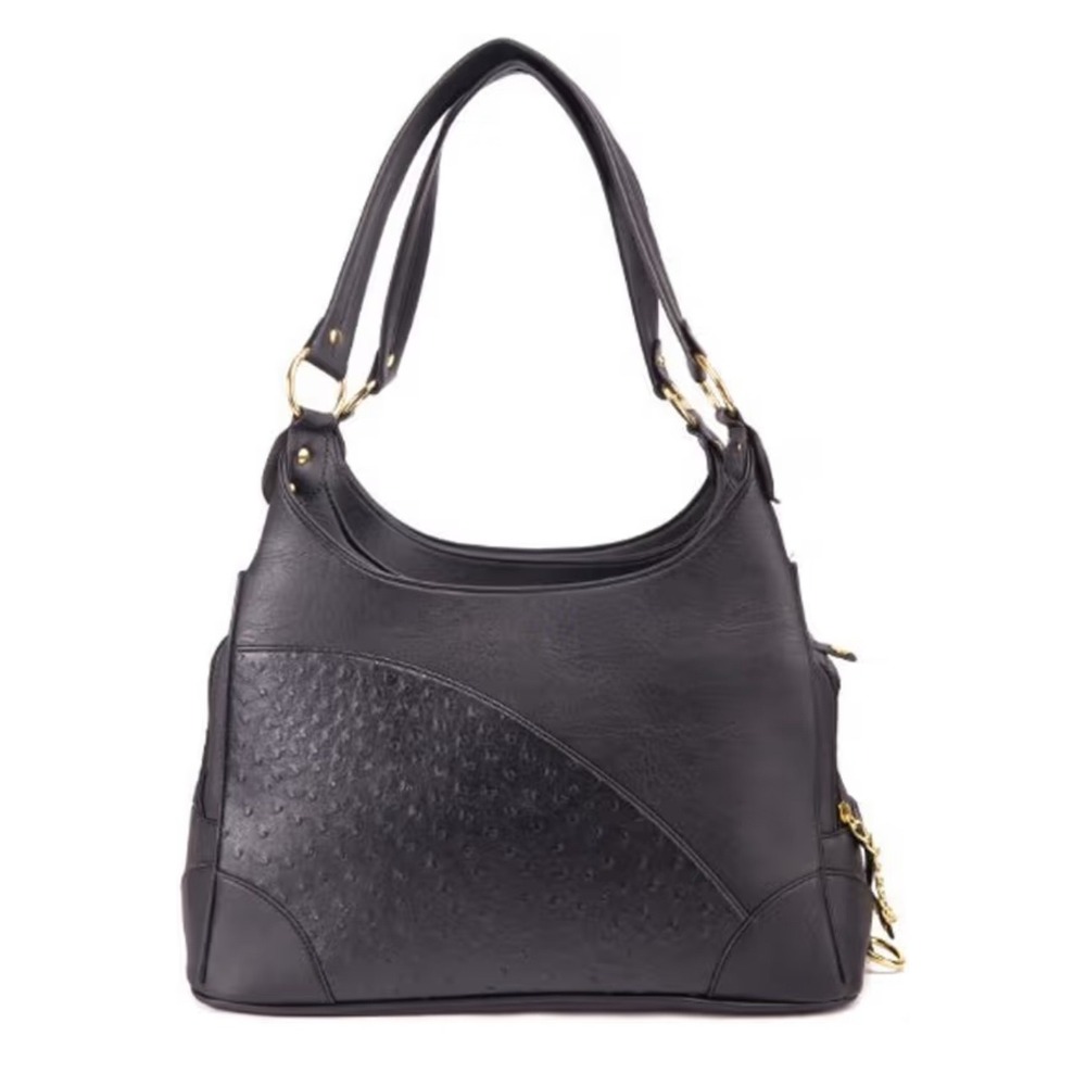 Elegant Black Vegan Leather Pet Carrier Tote Bag Ostrich Embossed Dog Cat New